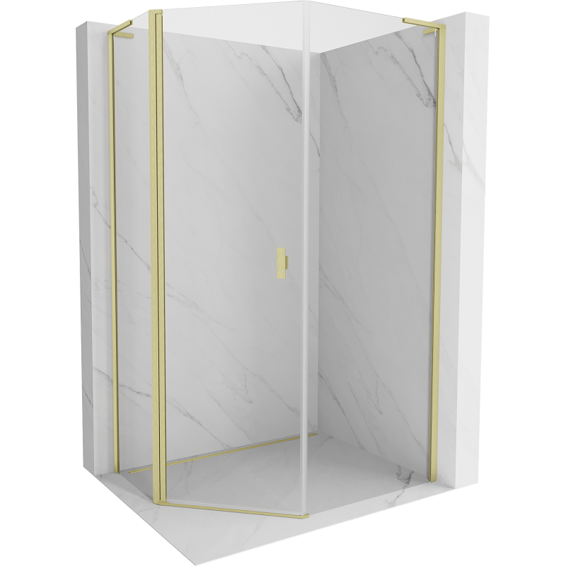 Mexen Mist L cabine de douche pentagonale asymétrique pivotante 80x100 cm, transparent, or brossé - 8A8L-080-100-55-00