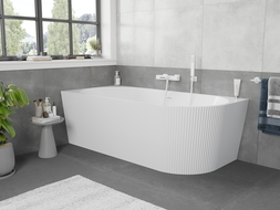 Mexen Silo baignoire îlot d'angle gauche rainurée 150 x 75 cm, blanche, trop-plein blanc - 52891507500L-20
