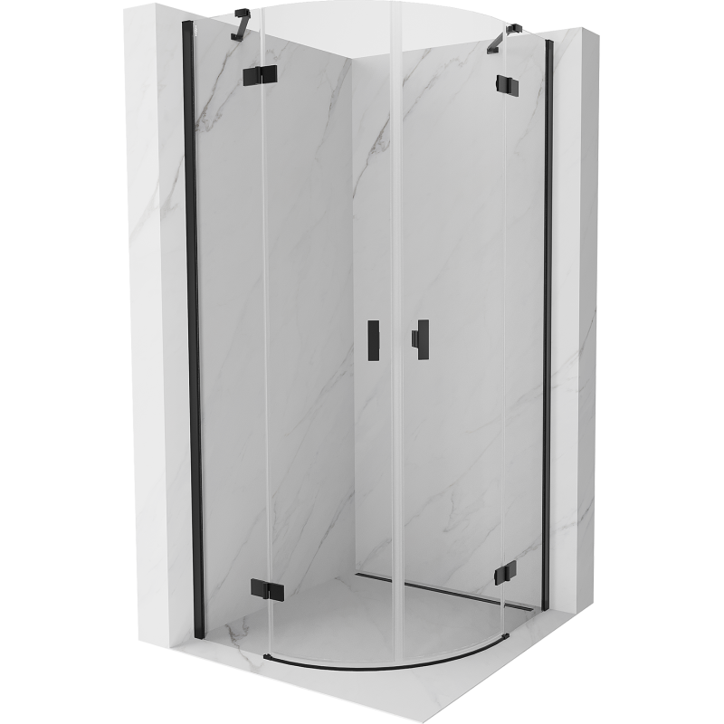 Mexen Mist cabine de douche arrondie pivotante 80 x 80 cm, transparente, noire - 8A33-080-080-70-00