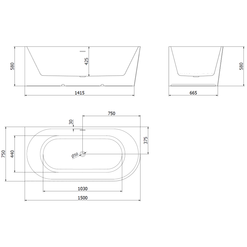 Mexen Silo baignoire autoportante d'angle gauche cannelée 150 x 75 cm, blanc/noir, trop-plein nickel brossé - 52891507575L-97