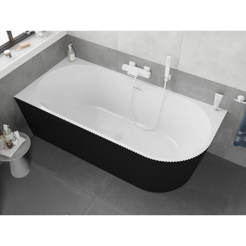 Mexen Silo baignoire autoportante d'angle gauche rainurée 150 x 75 cm, blanche/noire, trop-plein blanc- 52891507575L-20