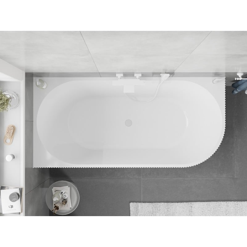 Mexen Silo baignoire autoportante d'angle gauche rainurée 150 x 75 cm, blanche/noire, trop-plein blanc- 52891507575L-20