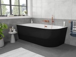 Mexen Silo baignoire autoportante d'angle gauche rainurée 150 x 75 cm, blanche/noire, trop-plein or rose - 52891507575L-60