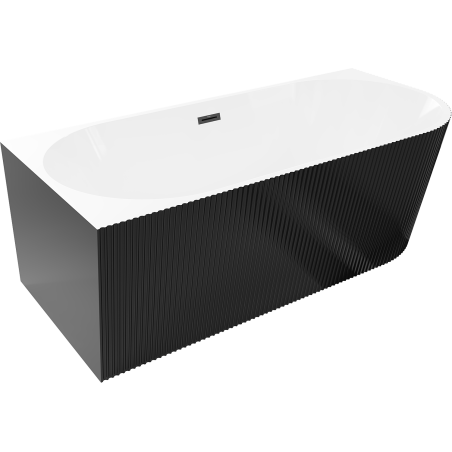 Mexen Silo baignoire autoportante en coin gauche rainurée 150 x 75 cm, blanche/noire, trop-plein noir - 52891507575L-70