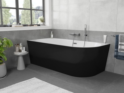 Mexen Silo baignoire autoportante d'angle gauche rainurée 150 x 75 cm, blanche/noire, trop-plein gun metal - 52891507575L-95
