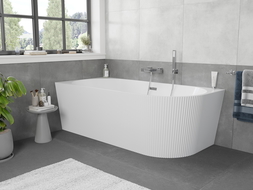 Mexen Silo baignoire îlot d'angle gauche rainurée 170 x 80 cm, blanche, trop-plein chrome - 52891708000L-01