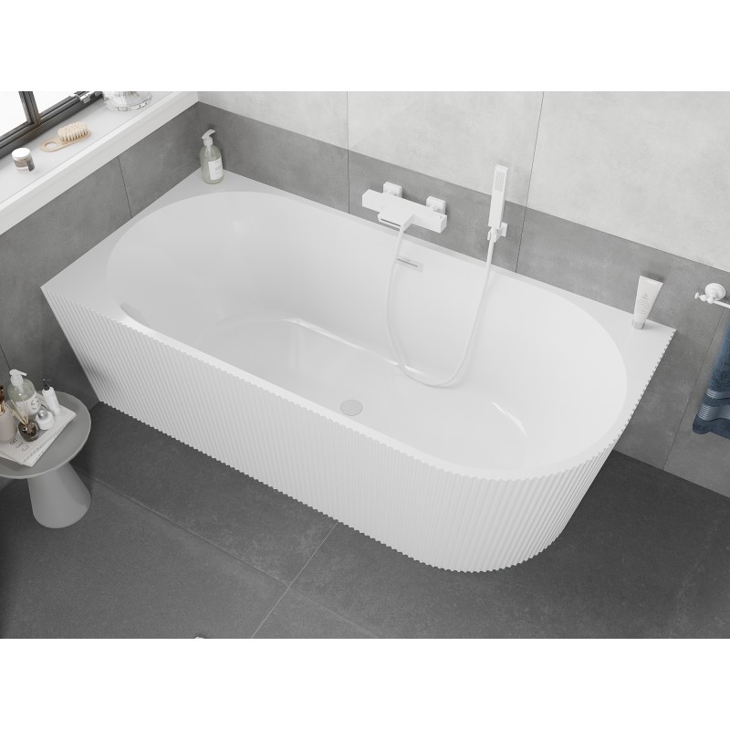 Mexen Silo baignoire autoportante d'angle gauche rainurée 170 x 80 cm, blanche, trop-plein blanc - 52891708000L-20