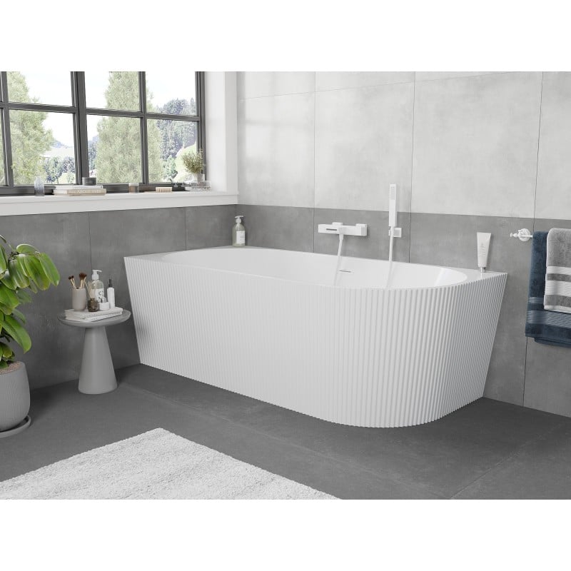 Mexen Silo baignoire autoportante d'angle gauche rainurée 170 x 80 cm, blanche, trop-plein blanc - 52891708000L-20