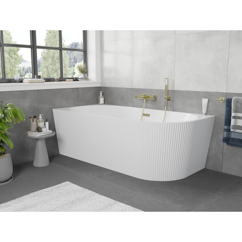 Mexen Silo baignoire autoportante d'angle gauche rainurée 170 x 80 cm, blanche, trop-plein doré - 52891708000L-50