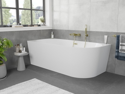 Mexen Silo baignoire îlot d'angle gauche cannelée 170 x 80 cm, blanche, trop-plein or brossé - 52891708000L-55