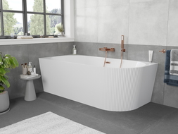 Mexen Silo baignoire îlot d'angle gauche rainurée 170 x 80 cm, blanche, trop-plein cuivre brossé - 52891708000L-65