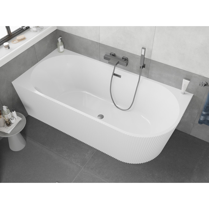 Mexen Silo baignoire îlot d'angle gauche rainurée 170 x 80 cm, blanche, trop-plein gun gray brossé - 52891708000L-66