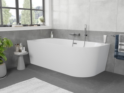 Baignoire d'angle Mexen Silo autoportante gauche rainurée 170 x 80 cm, blanche, trop-plein gun metal - 52891708000L-95