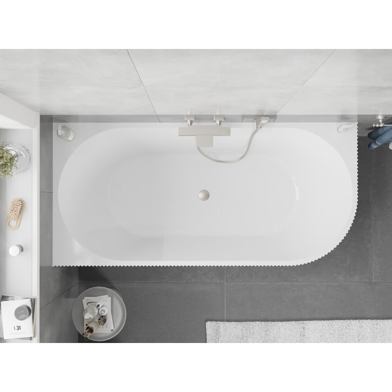 Mexen Silo baignoire autoportante d'angle gauche rainurée 170 x 80 cm, blanche, trop-plein nickel brossé - 52891708000L-97