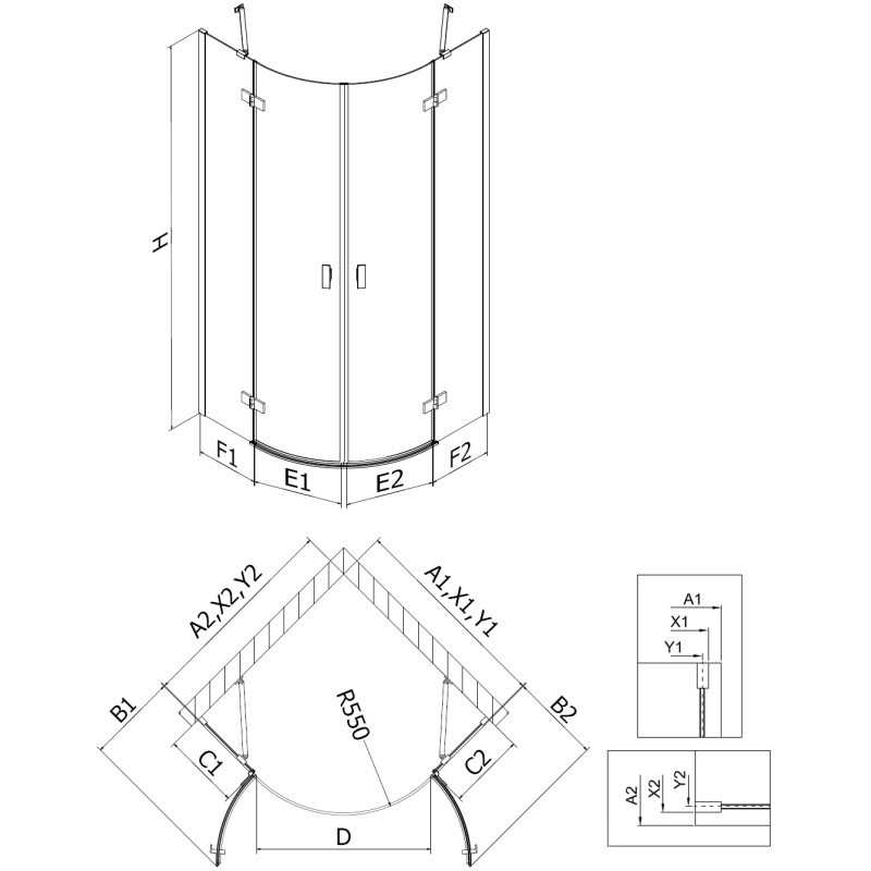 Mexen Mist cabine de douche demi-circulaire pivotante 90 x 90 cm, transparent, cuivre brossé - 8A33-090-090-65-00