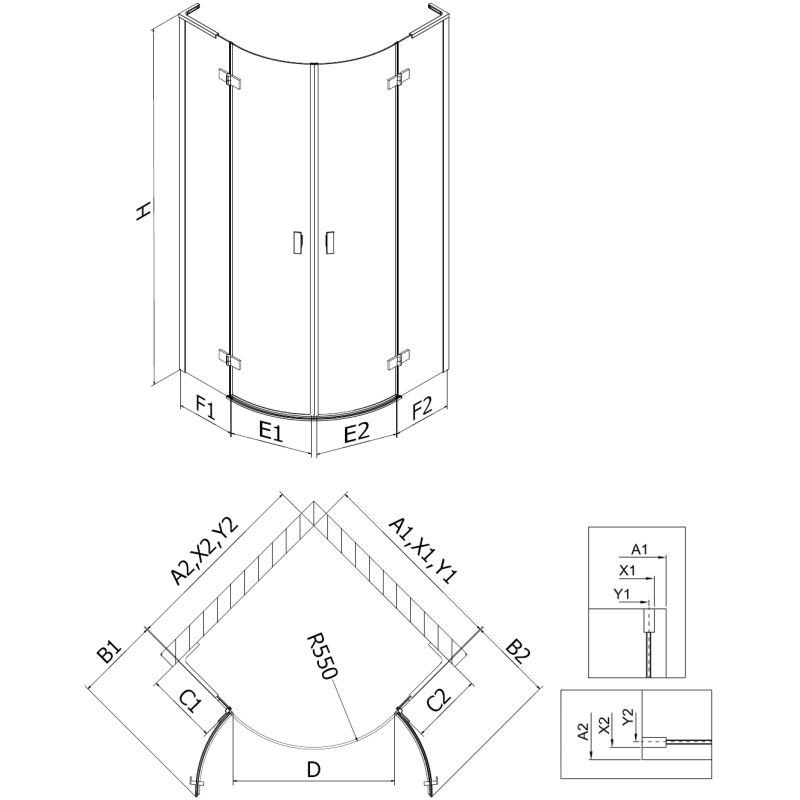 Mexen Mist L cabine de douche semi-circulaire pivotante 90 x 90 cm, transparent, dorée - 8A33L-090-090-50-00