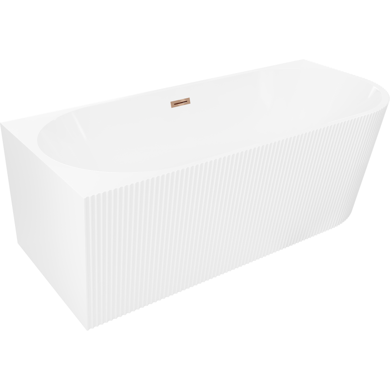 Mexen Silo baignoire autoportante d'angle gauche rainurée 150 x 75 cm, blanche, trop-plein or rose - 52891507500L-60