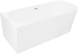 Mexen Silo baignoire autoportante d'angle gauche cannelée 150 x 75 cm, blanc, trop-plein nickel brossé - 52891507500L-97