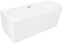 Mexen Silo baignoire autoportante d'angle gauche rainurée 170 x 80 cm, blanche, trop-plein en cuivre brossé - 52891708000L-65