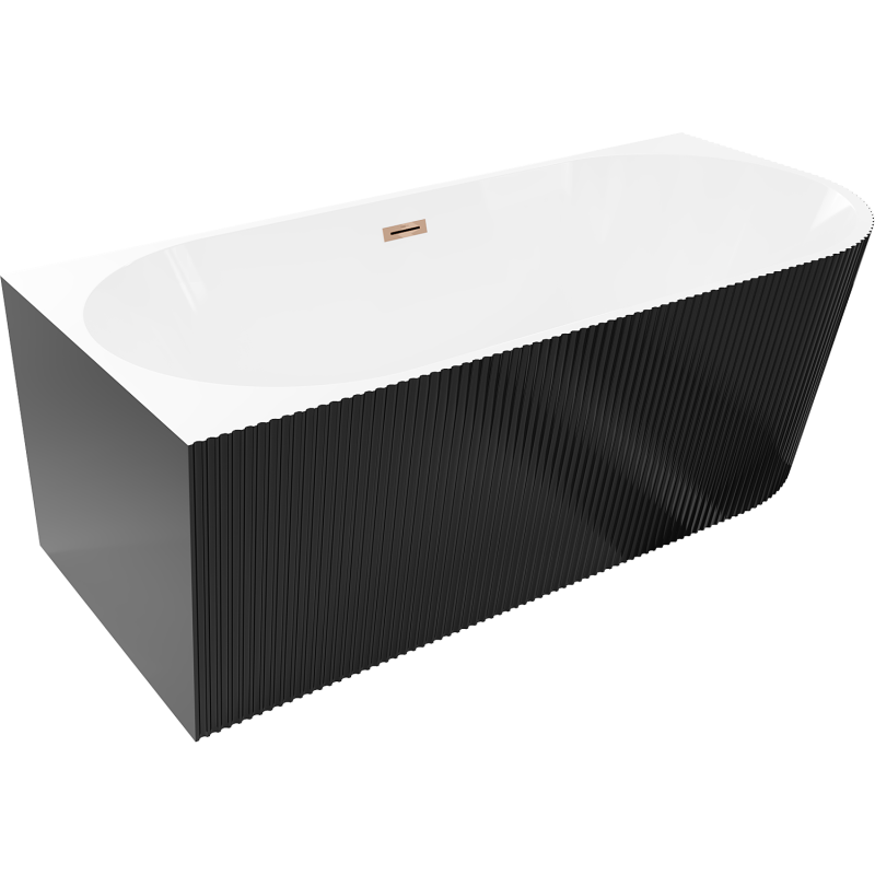 Mexen Silo baignoire autoportante d'angle gauche rainurée 170 x 80 cm, blanche/noire, trop-plein or rose - 52891708075L-60
