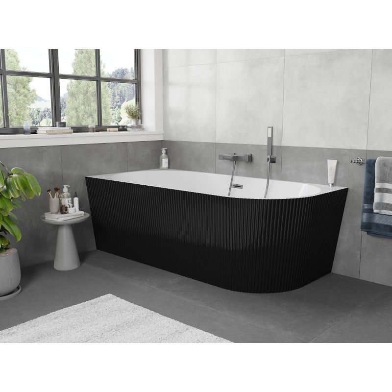 Mexen Silo baignoire autoportante d'angle gauche rainurée 170 x 80 cm, blanc/noir, trop-plein gun gray brossé - 52891708075L-66