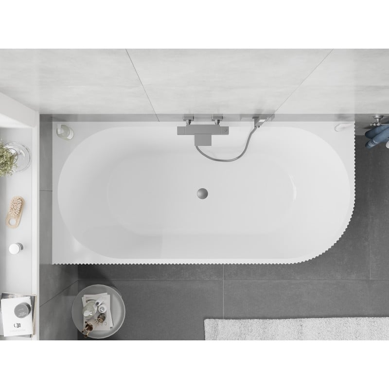 Mexen Silo baignoire autoportante d'angle gauche rainurée 170 x 80 cm, blanc/noir, trop-plein gun gray brossé - 52891708075L-66