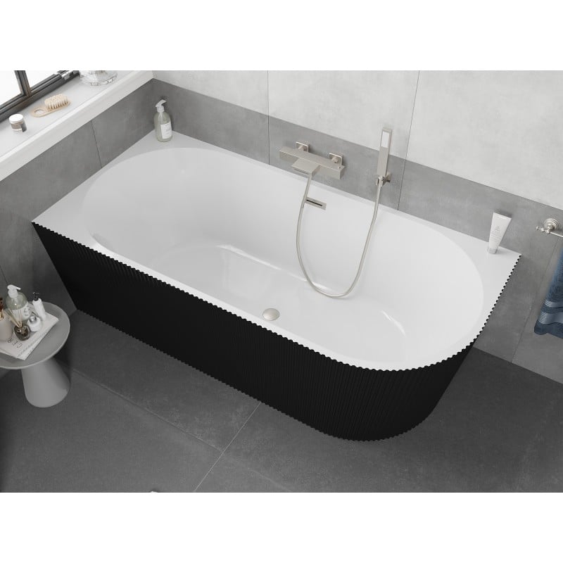Mexen Silo baignoire autoportante d'angle gauche rainurée 170 x 80 cm, blanc/noir, trop-plein nickel brossé - 52891708075L-97