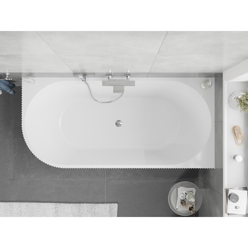 Mexen Silo baignoire autoportante d'angle à droite rainurée 150 x 75 cm, blanche, trop-plein chromé - 52891507500P-01