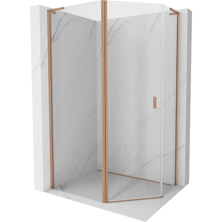 Mexen Mist L cabine de douche asymétrique à pentagone pivotante 100x80 cm, transparent, cuivre brossé - 8A8L-100-080-65-00