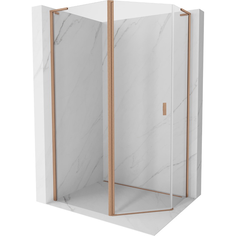 Mexen Mist L cabine de douche pentagonale asymétrique battante 100x90 cm, transparent, cuivre brossé - 8A8L-100-090-65-00