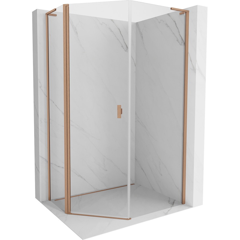 Mexen Mist L cabine de douche pentagonale asymétrique avec porte battante 80x100 cm, transparent, cuivre brossé