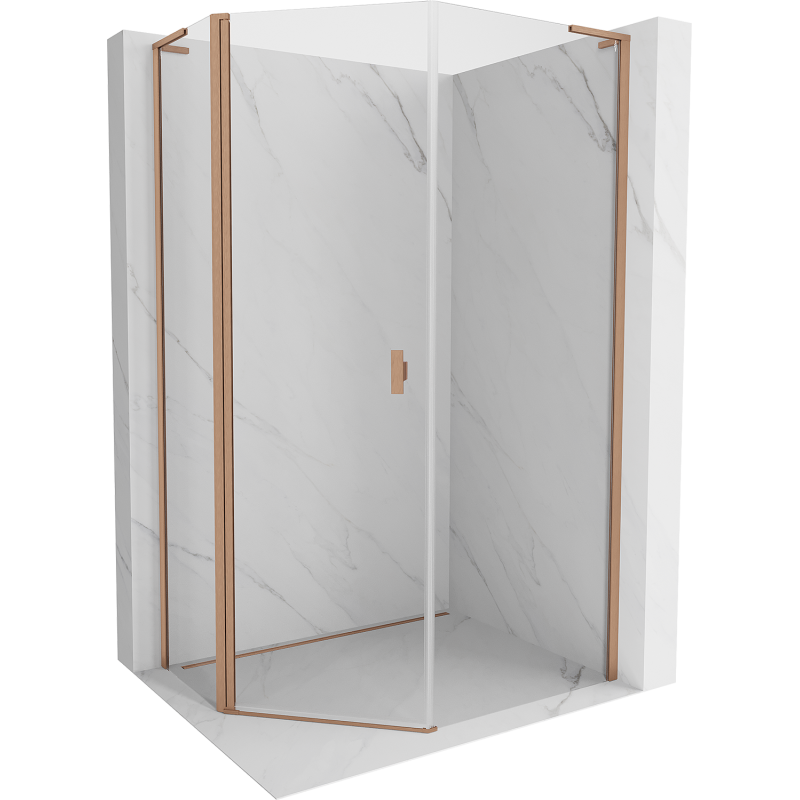 Mexen Mist L cabine de douche pentagonale asymétrique pivotante 90x100 cm, transparent, cuivre brossé - 8A8L-090-100-65-00