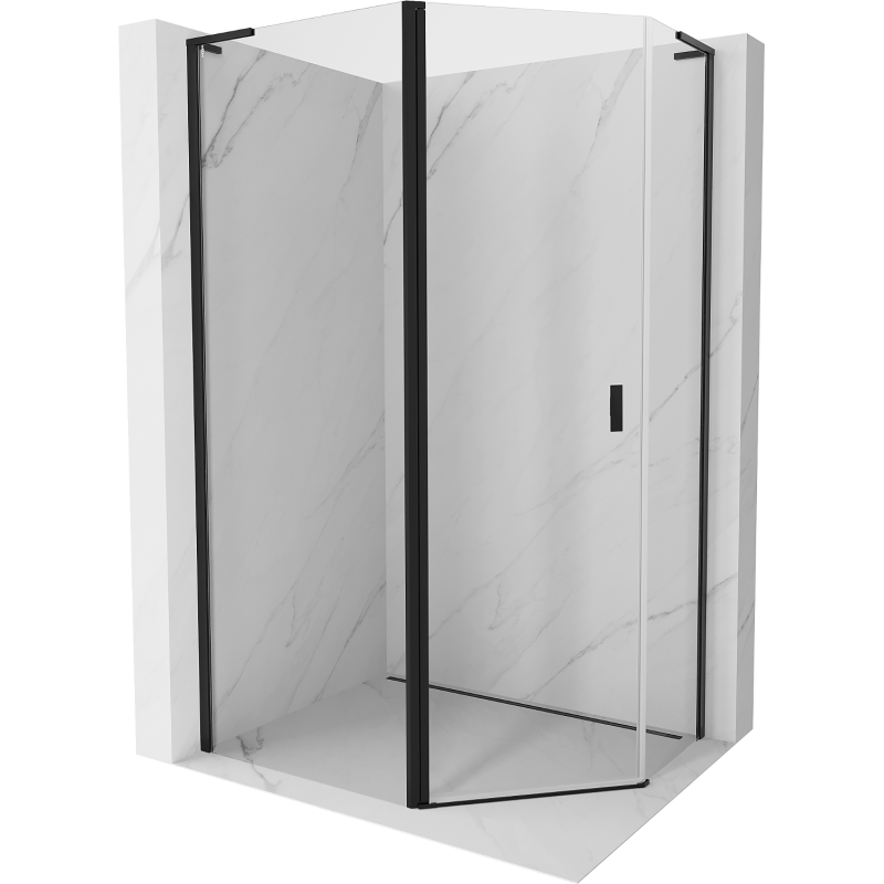 Mexen Mist L cabine de douche pentagonale asymétrique avec porte 90 x 80 cm, transparent, noir - 8A8L-090-080-70-00