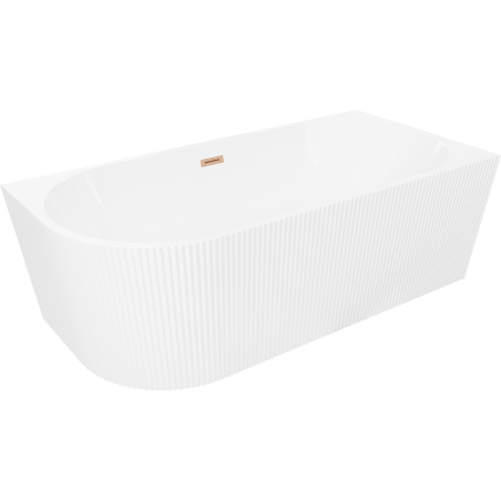 Baignoire d'angle Mexen Silo autonome droite cannelée 150 x 75 cm, blanche, trop-plein cuivre brossé - 52891507500P-65