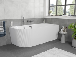 Mexen Silo baignoire îlot d'angle droite rainurée 150 x 75 cm, blanche, trop-plein gun gray brossé - 52891507500P-66