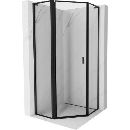 Mexen Mist L cabine de douche pentagonale pivotante gauche 80 x 80 cm, cadre noir, noir - 8A8L-080-080-70-70-L