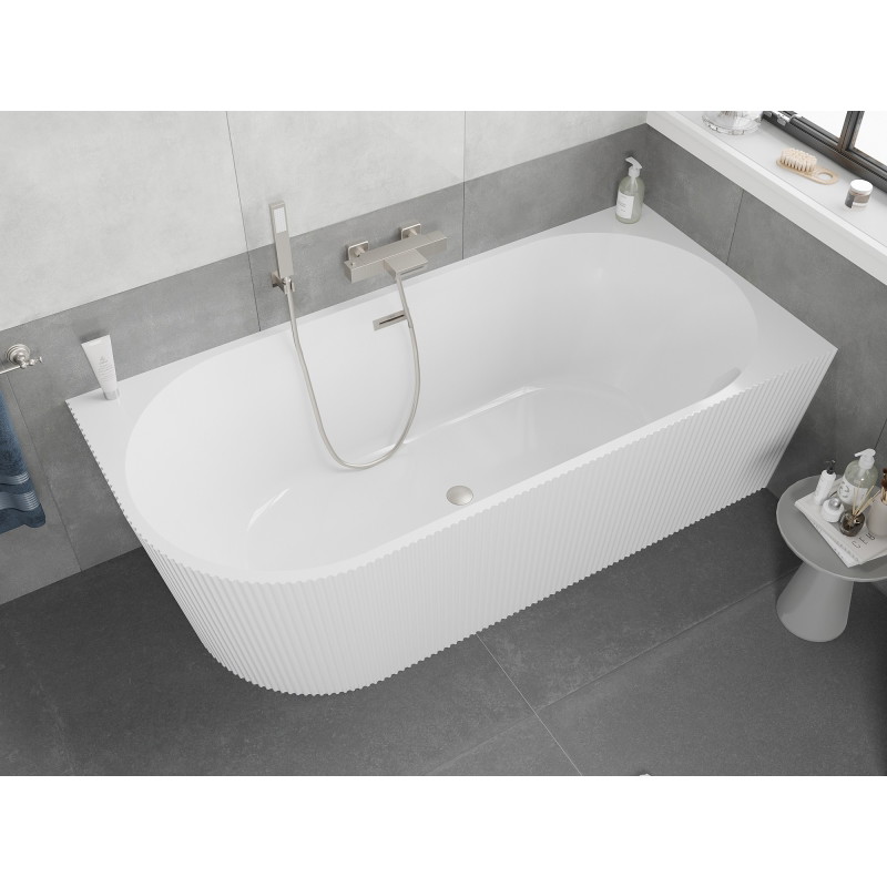 Mexen Silo baignoire autoportante d'angle droit rainurée 150 x 75 cm, blanche, trop-plein nickel brossé - 52891507500P-97