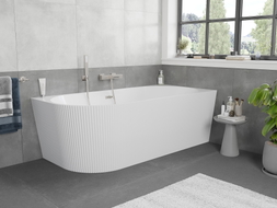 Mexen Silo baignoire autoportante d'angle droit rainurée 150 x 75 cm, blanche, trop-plein nickel brossé - 52891507500P-97