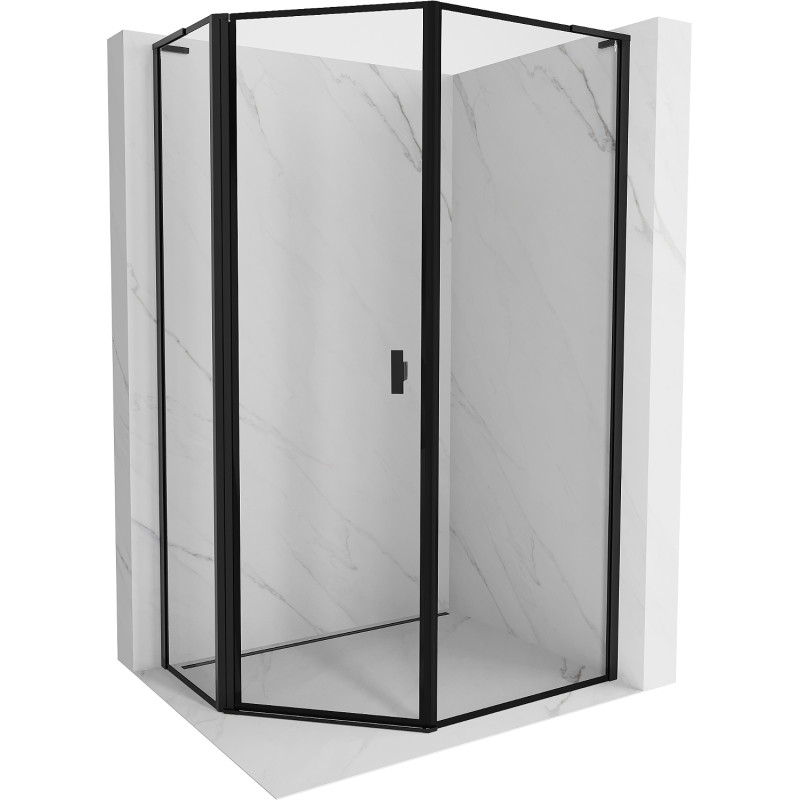 Mexen Mist L cabine de douche pentagonale asymétrique à charnière à gauche 80 x 90 cm, cadre noir, noir