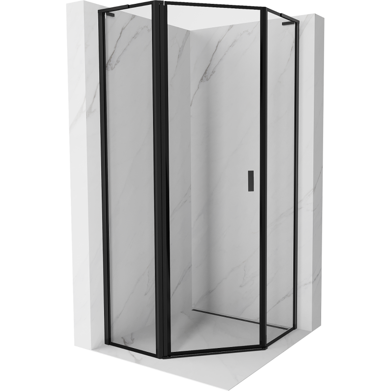 Mexen Mist L cabine de douche pentagonale pivotante gauche 90 x 90 cm, cadre noir, noir - 8A8L-090-090-70-70-L