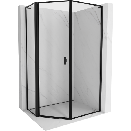 Mexen Mist L cabine de douche pentagonale asymétrique pivotante gauche 80 x 100 cm, cadre noir, noir - 8A8L-080-100-70-70-L