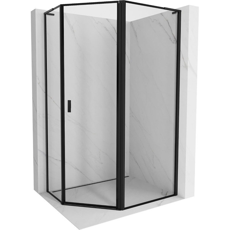 Mexen Mist L cabine de douche pentagonale asymétrique à battant droit 90 x 80 cm, cadre noir, noire - 8A8L-090-080-70-70-P