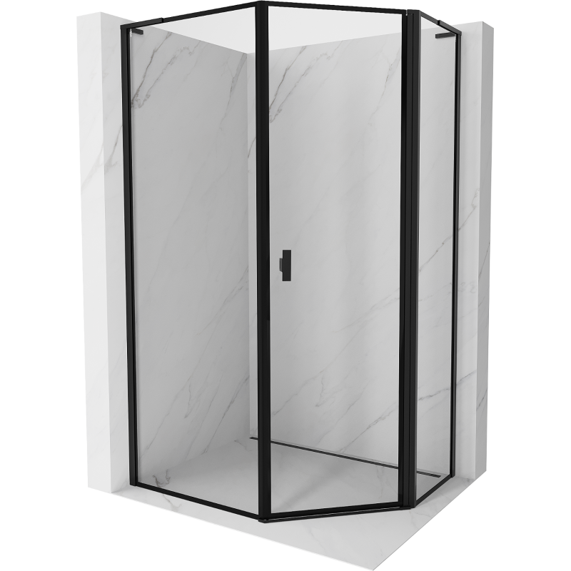 Mexen Mist L cabine de douche asymétrique pentagonale pivotante droite 80 x 100 cm, cadre noir, noir - 8A8L-080-100-70-70-P