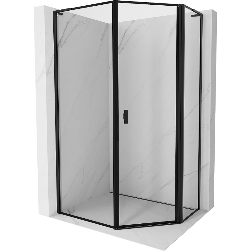 Mexen Mist L cabine de douche pentagonale asymétrique battante droite 90 x 100 cm, cadre noir, noir - 8A8L-090-100-70-70-P