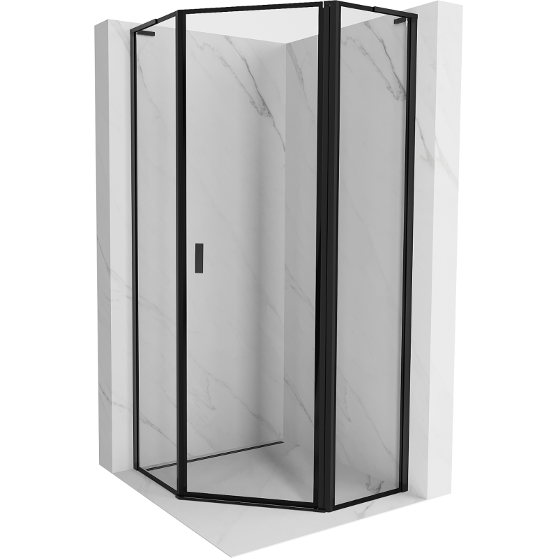 Mexen Mist L cabine de douche pentagonale avec porte battante droite 100 x 100 cm, cadre noir, noir - 8A8L-100-100-70-70-P