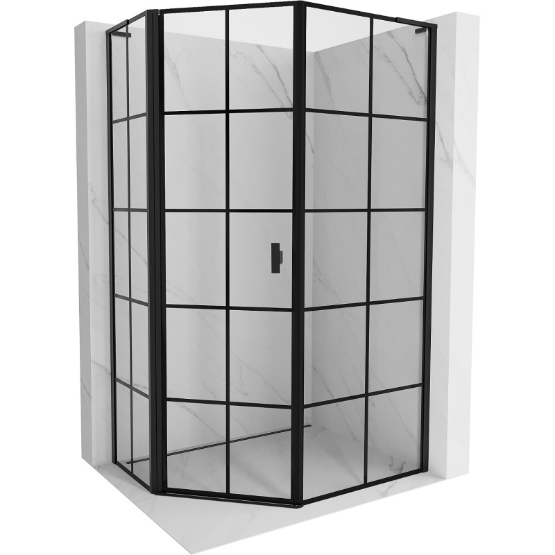 Mexen Mist L cabine de douche pentagonale asymétrique pivotante gauche 80 x 90 cm, grille noire, noire - 8A8L-080-090-70-77-L