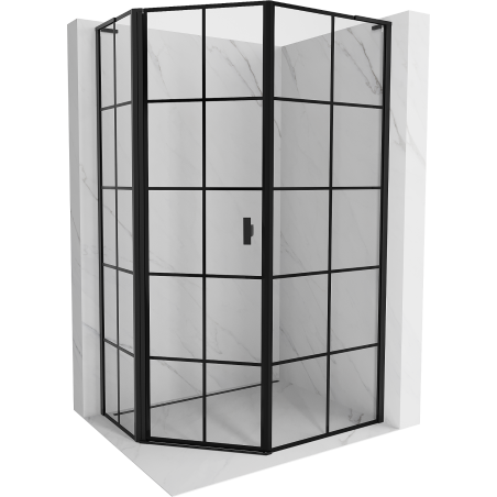 Mexen Mist L cabine de douche pentagonale asymétrique pivotante gauche 80 x 100 cm, grille noire, noir - 8A8L-080-100-70-77-L