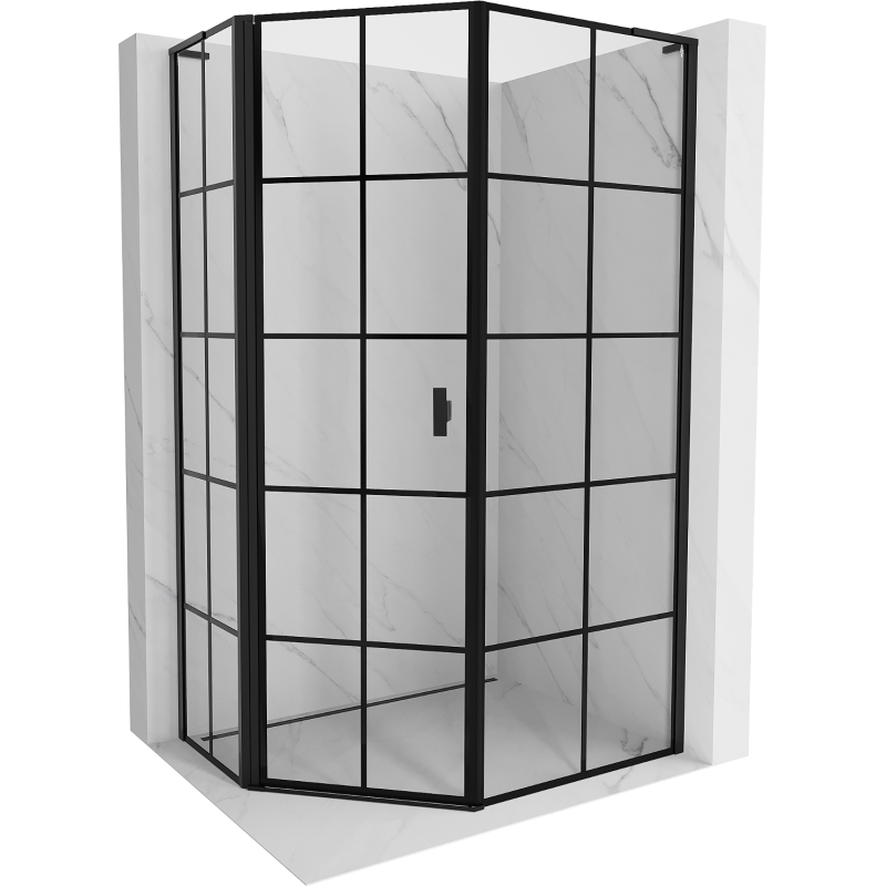 Mexen Mist L cabine de douche pentagonale asymétrique pivotante gauche 90 x 100 cm, grille noire, noir - 8A8L-090-100-70-77-L