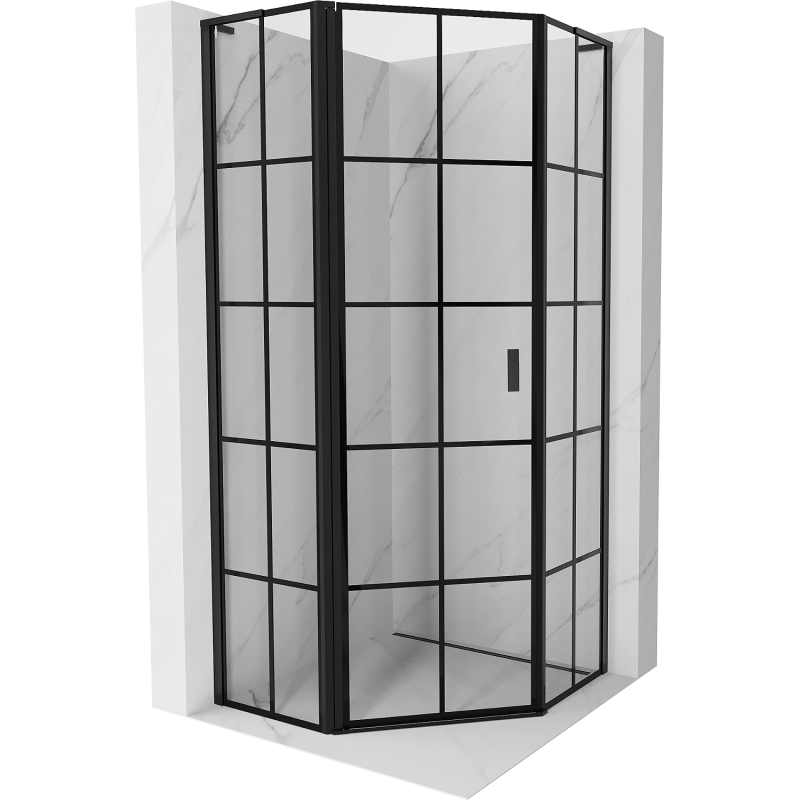 Mexen Mist L cabine de douche pentagonale pivotante gauche 100 x 100 cm, grille noire, noir - 8A8L-100-100-70-77-L