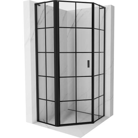 Mexen Mist L cabine de douche pentagonale pivotante gauche 100 x 100 cm, grille noire, noir - 8A8L-100-100-70-77-L